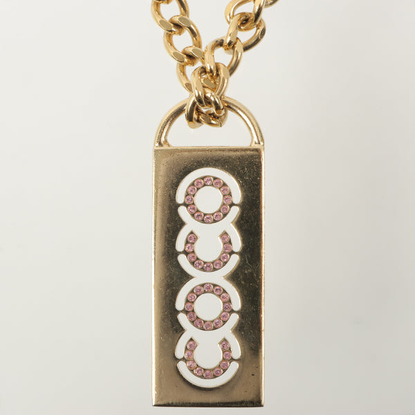Chanel 2002 Made Rhinestone Cc Plate Chain Necklace Soft Pink