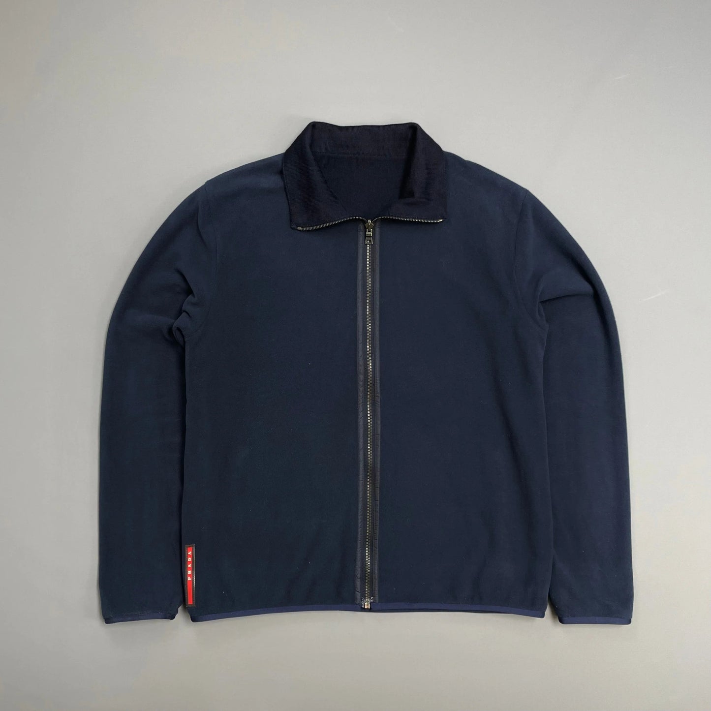 Prada Sport Navy Blue 2012 Reversible Fleece & Wool Knit Zip Cardigan Jacket
