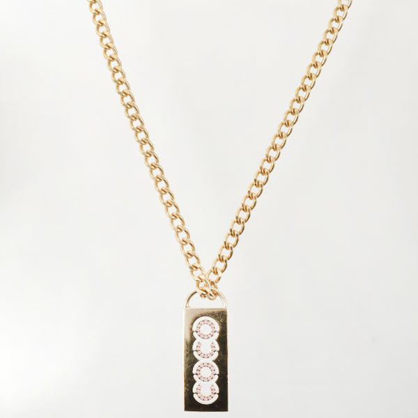 Chanel 2002 Made Rhinestone Cc Plate Chain Necklace Soft Pink
