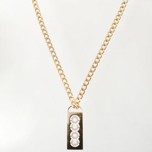 Chanel 2002 Made Rhinestone Cc Plate Chain Necklace Soft Pink