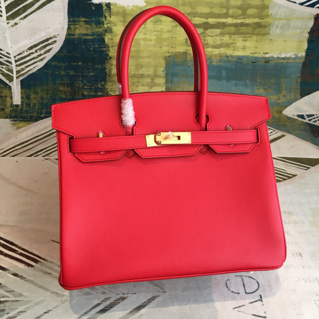 Top Quality Birkin Red For Women Gold Toned Hardware 11.8in/30cm