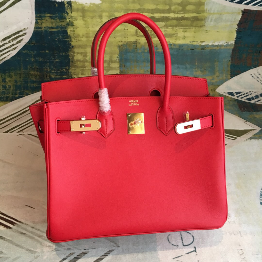 Top Quality Birkin Red For Women Gold Toned Hardware 11.8in/30cm