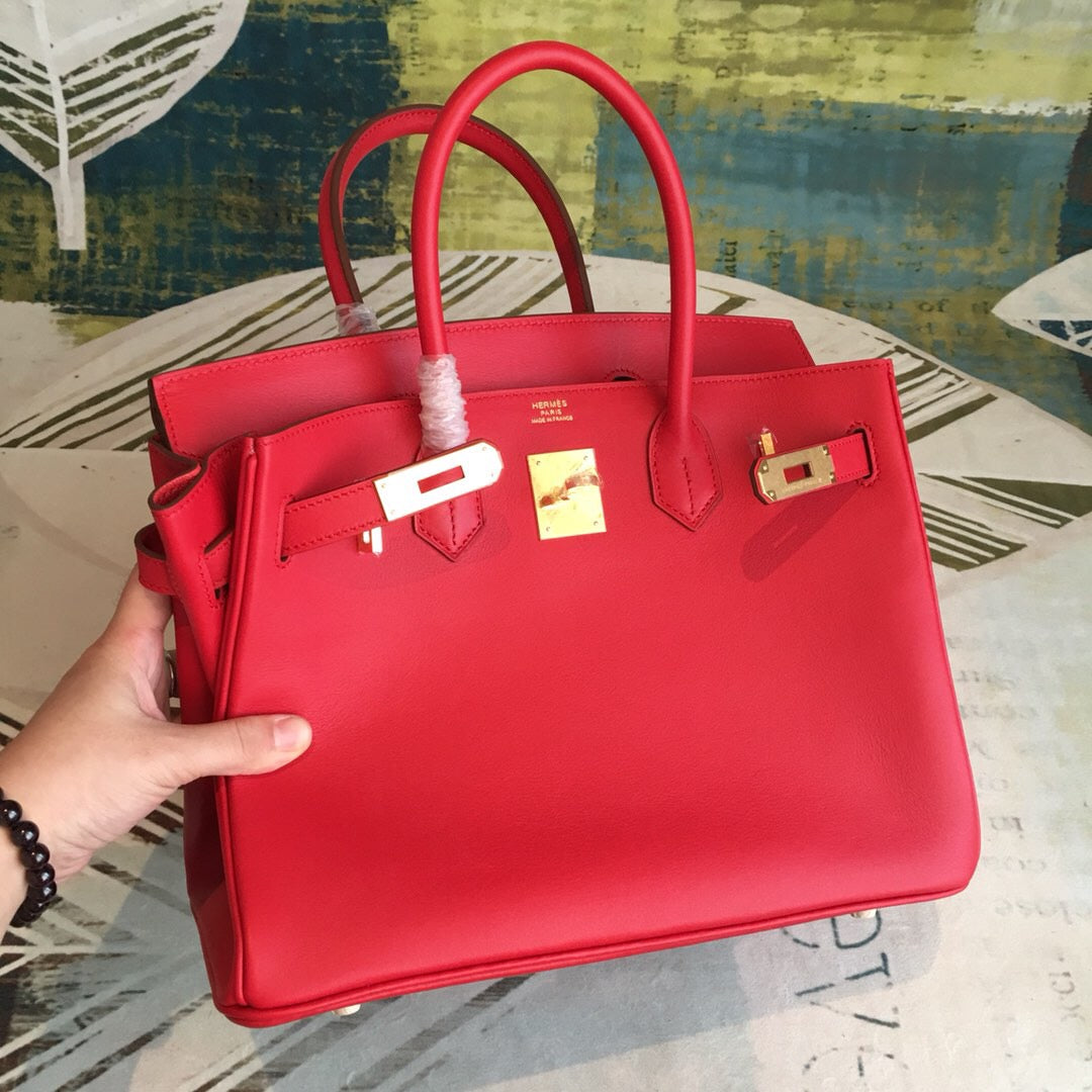 Top Quality Birkin Red For Women Gold Toned Hardware 11.8in/30cm