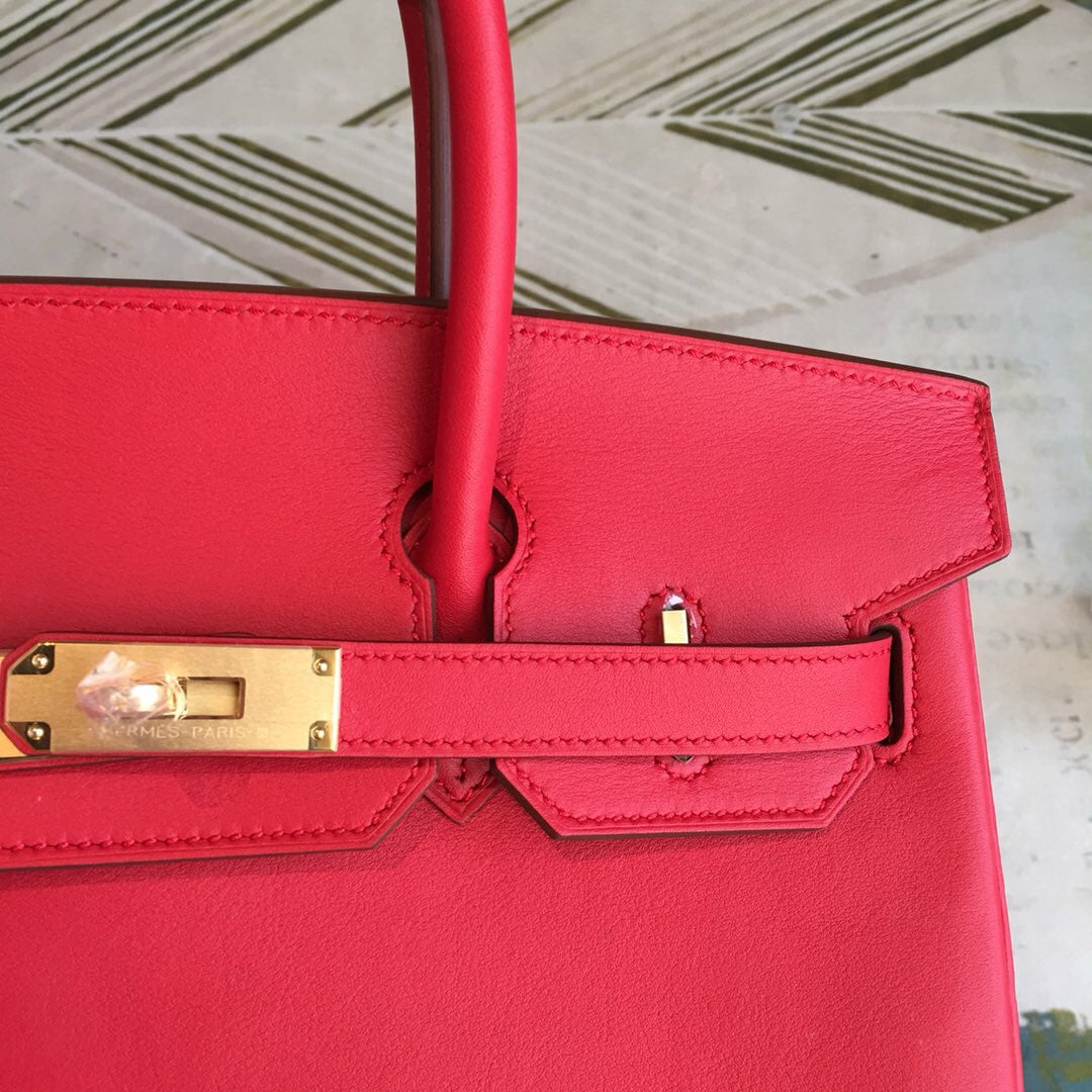 Top Quality Birkin Red For Women Gold Toned Hardware 11.8in/30cm
