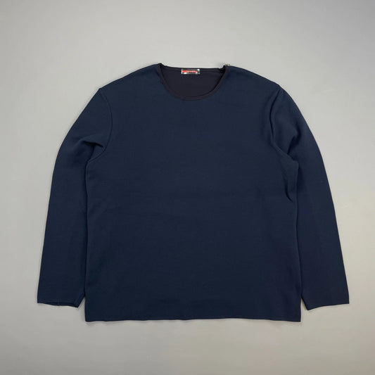 Prada Sport Navy SS00 Nylon Shoulder Zip Panel Crewneck Jumper