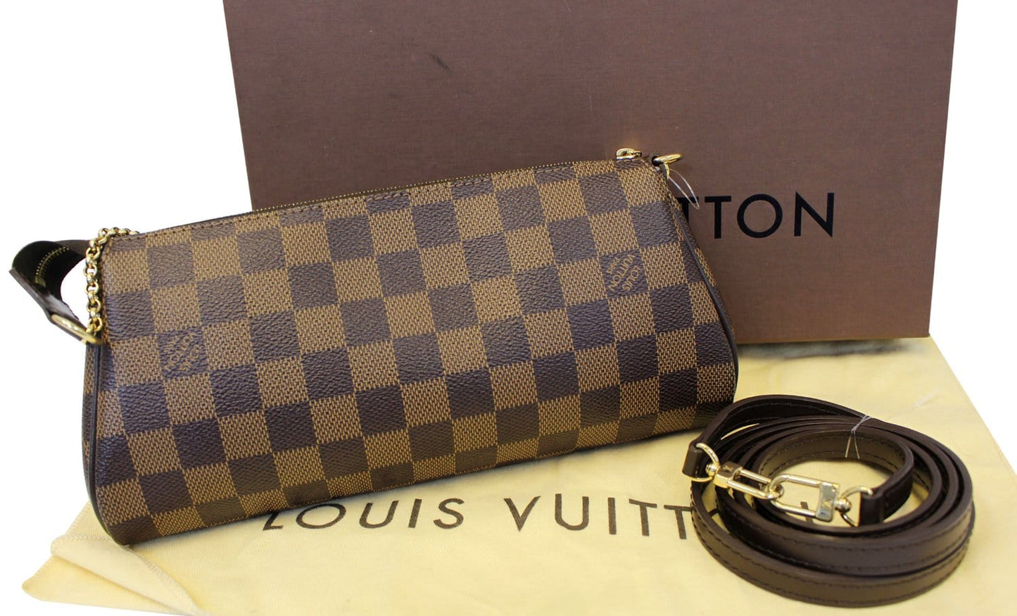 LOUIS VUITTON Damier Ebene Pochette Eva Clutch Shoulder Crossbody Bag