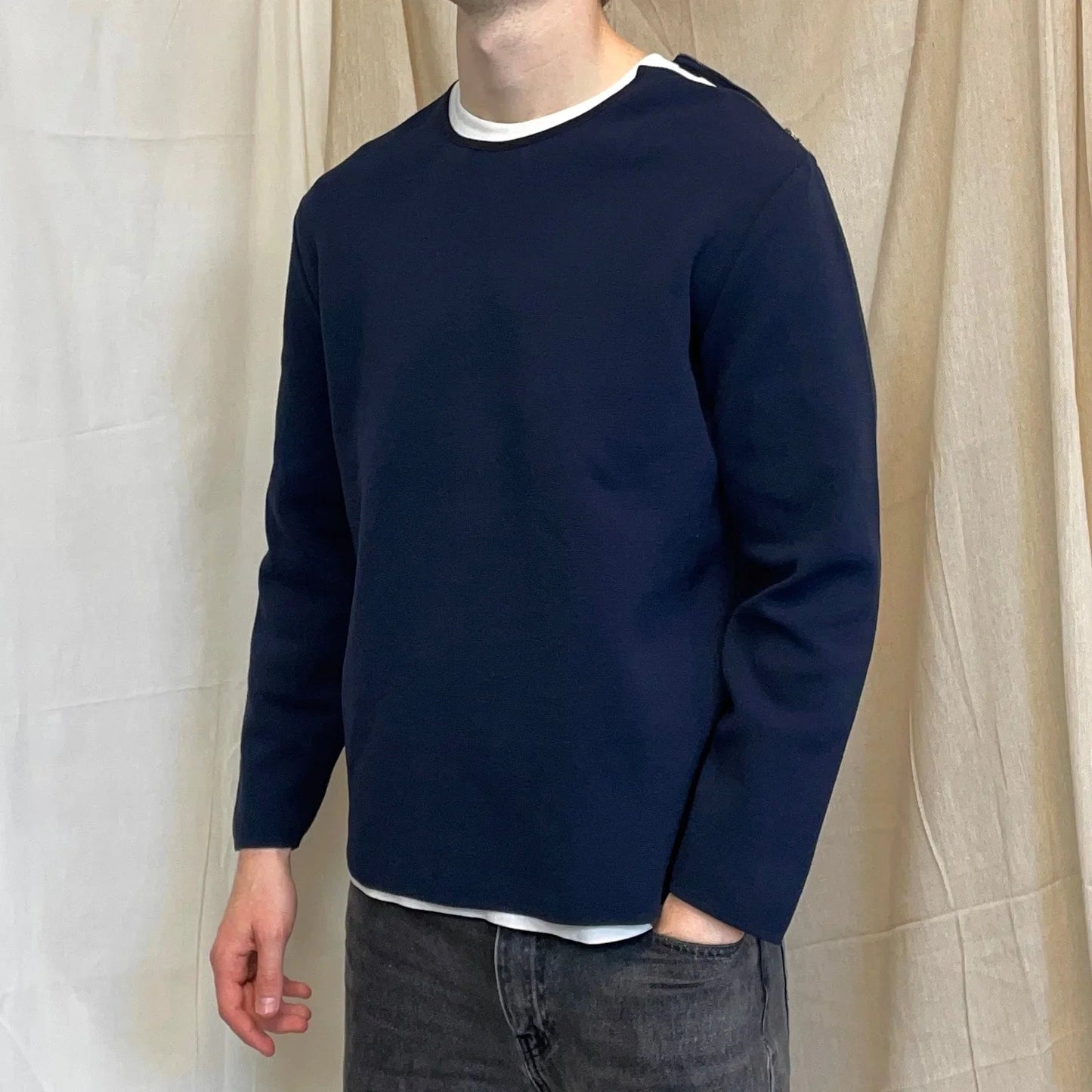 Prada Sport Navy SS00 Nylon Shoulder Zip Panel Crewneck Jumper
