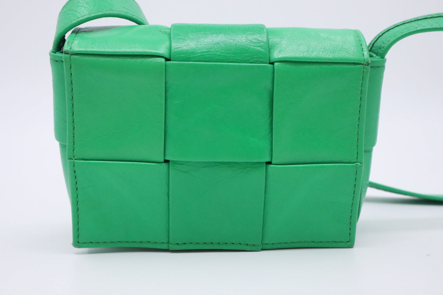Bottega Veneta Mini Cassette in Green Intrecciato Leather