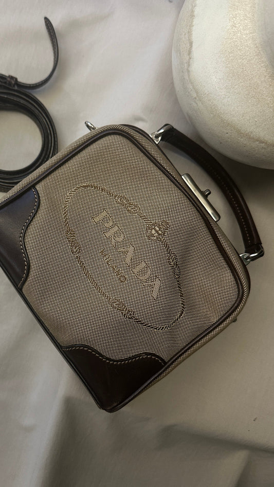 PRADA Top Handle Logo Bag Canvas