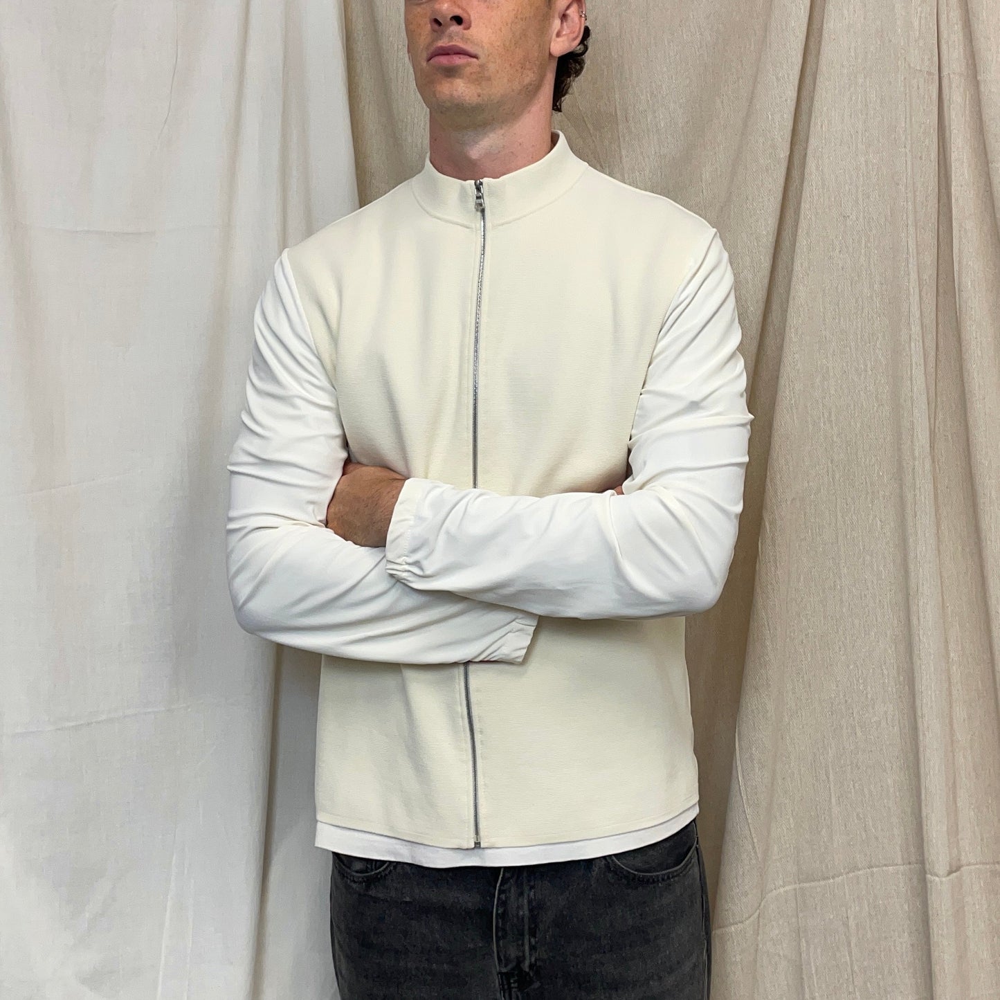 Prada Sport Cream & White SS00 Lightweight Zip-Through Nylon Panelled Jacket