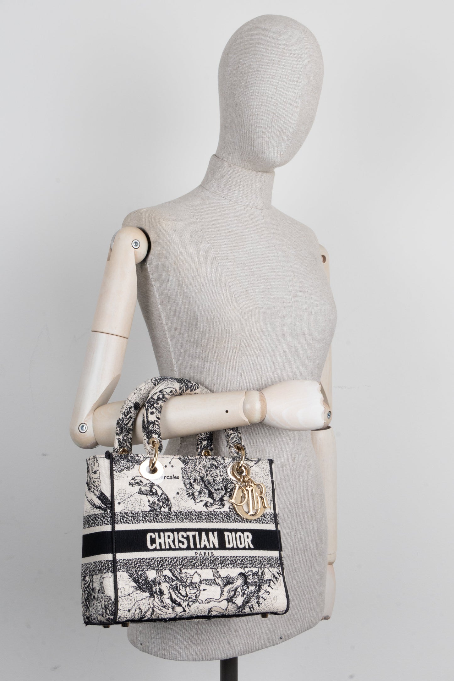 CHRISTIAN DIOR Lady Dior D-Lite Hercules Canvas Ivory Black