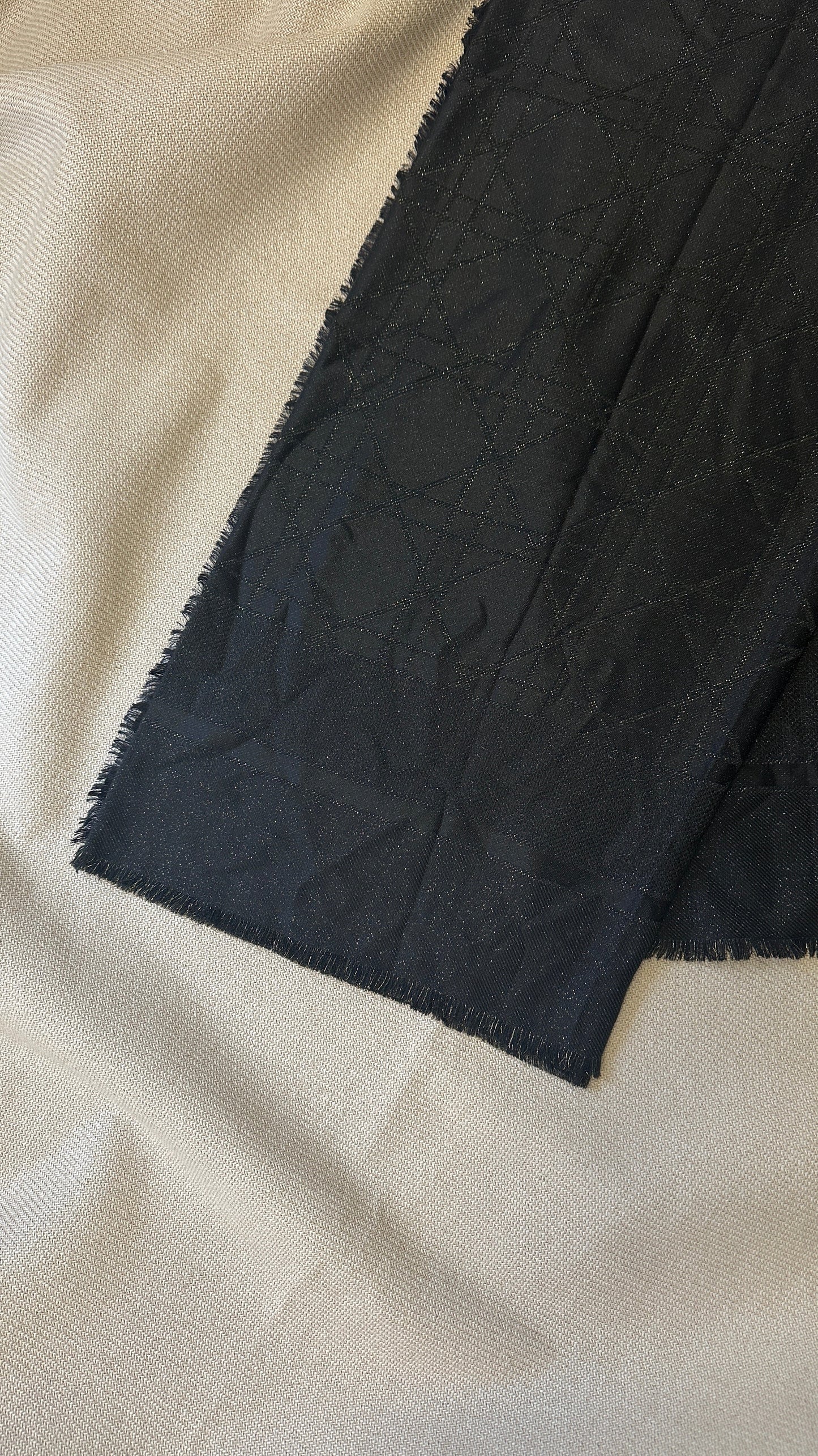 CHRISTIAN DIOR Cannage Scarf Lurex Wool Silk Black Gold