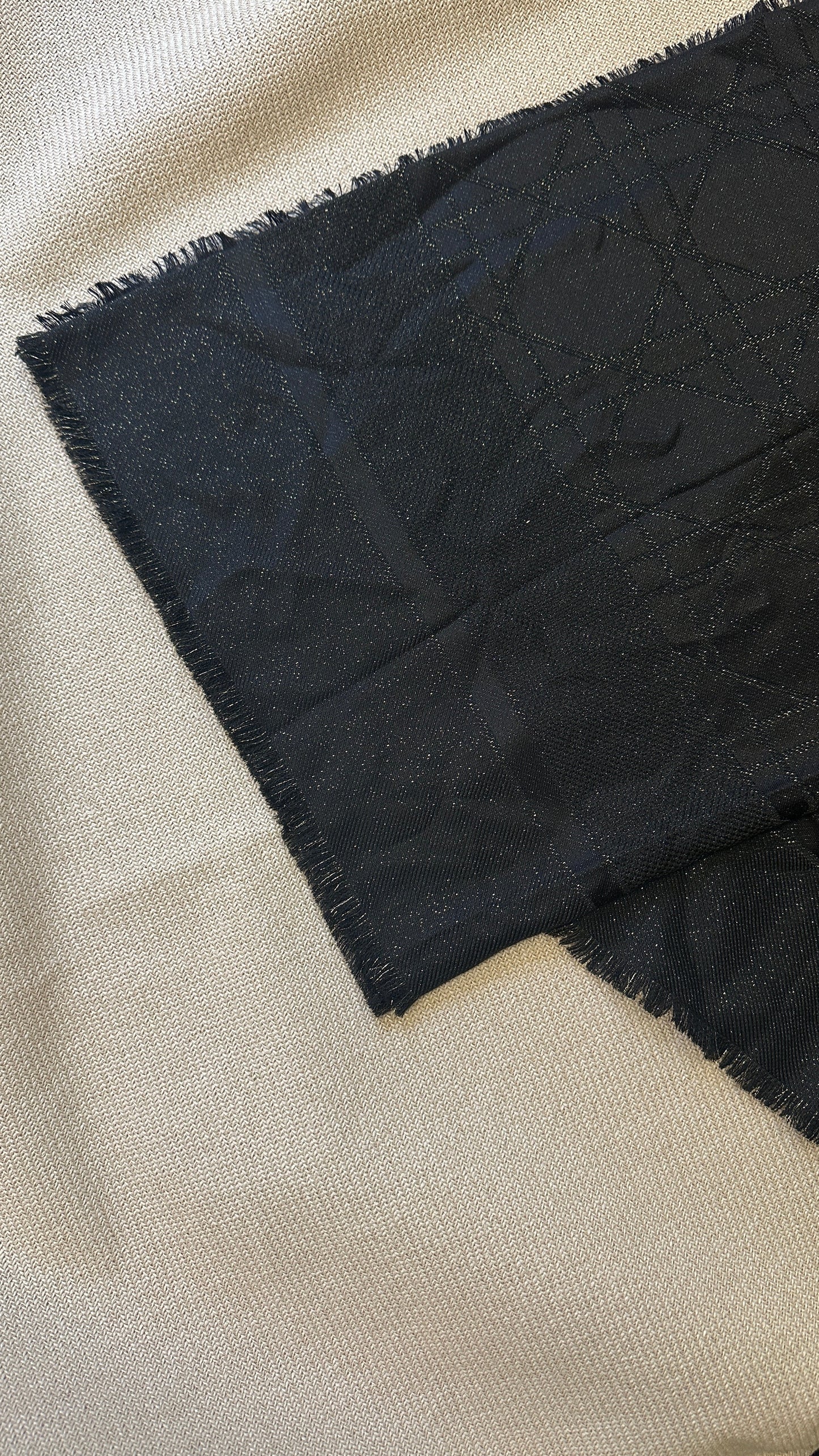CHRISTIAN DIOR Cannage Scarf Lurex Wool Silk Black Gold