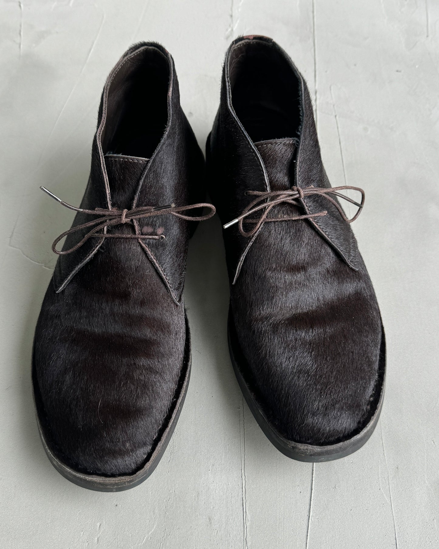 PRADA 90'S PONYHAIR LEATHER DERBYS SHOES - UK 9