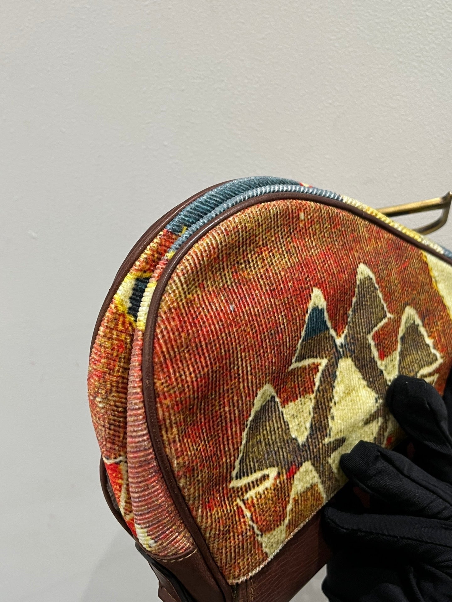 Dior Saddle bag   brown leather and printed velvet RARE