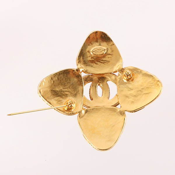 Chanel 1994 Made Gripoix Stone Cc Mark Brooch Red