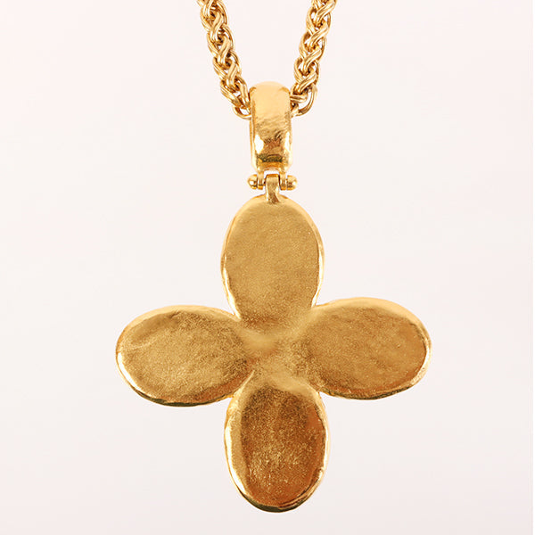 Chanel Around 1995 Made Marble Stone Cc Mark Flower Motif Necklace Royal Blue