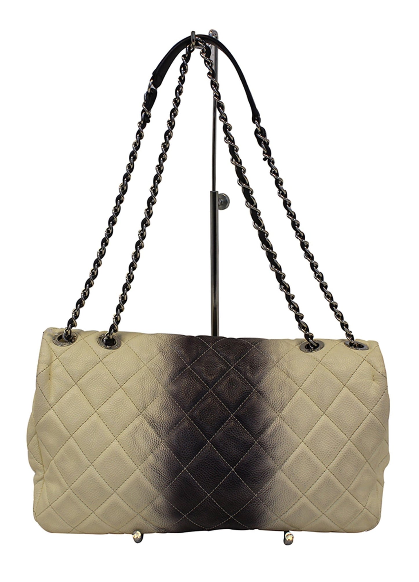 CHANEL Caviar Leather Ombre Jumbo Single Flap Blanc White Shoulder Bag