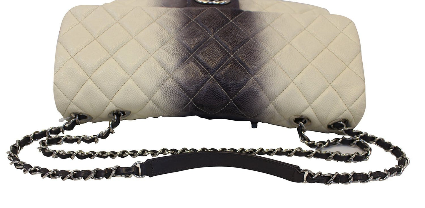 CHANEL Caviar Leather Ombre Jumbo Single Flap Blanc White Shoulder Bag