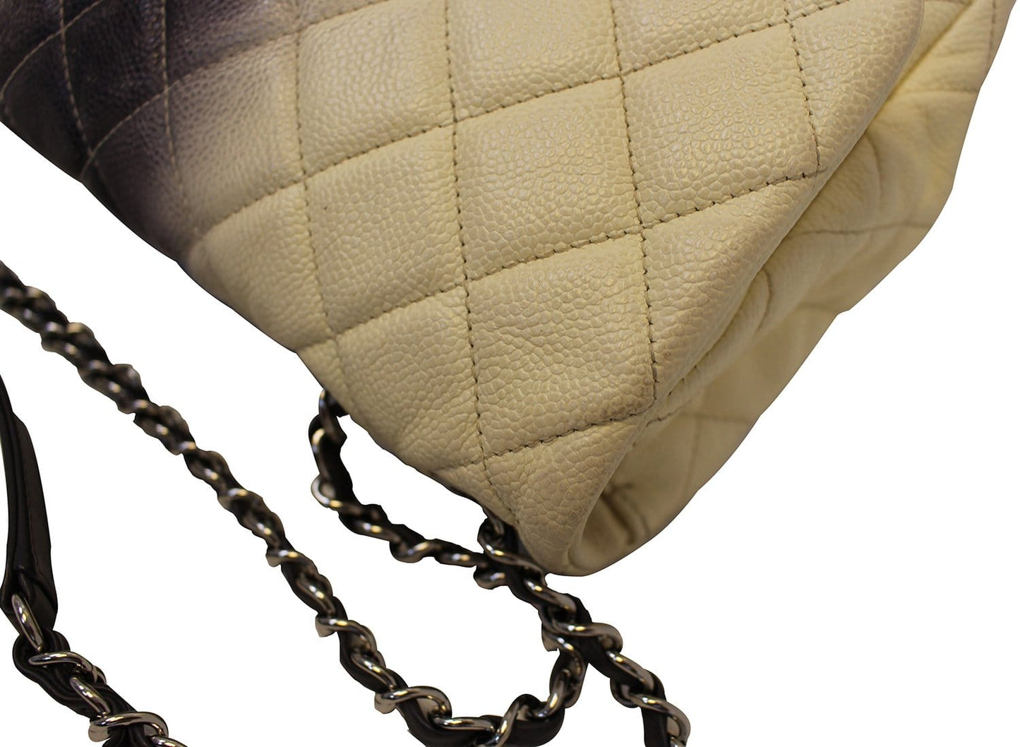 CHANEL Caviar Leather Ombre Jumbo Single Flap Blanc White Shoulder Bag