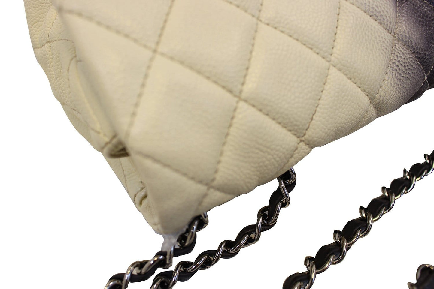 CHANEL Caviar Leather Ombre Jumbo Single Flap Blanc White Shoulder Bag
