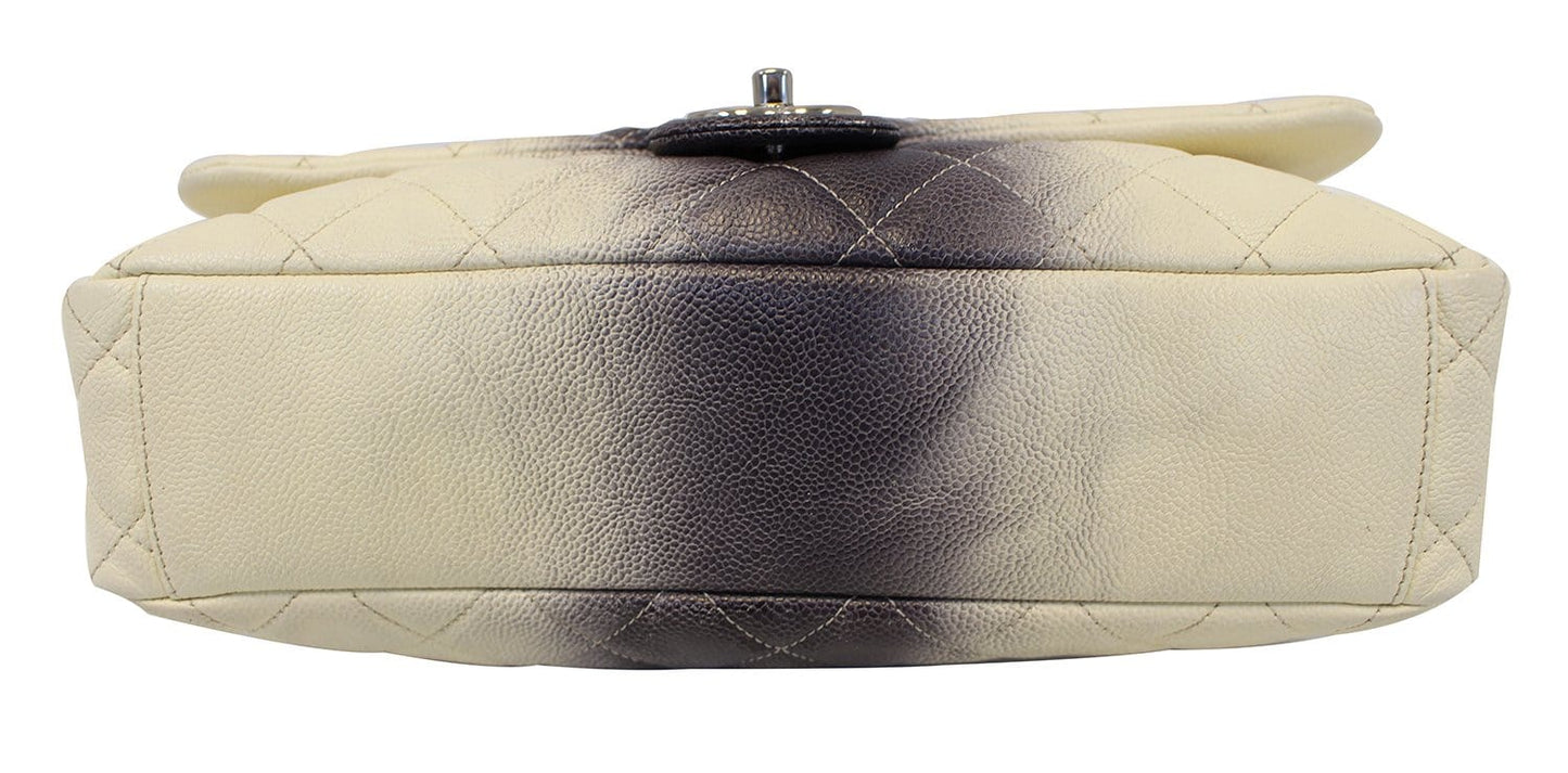 CHANEL Caviar Leather Ombre Jumbo Single Flap Blanc White Shoulder Bag