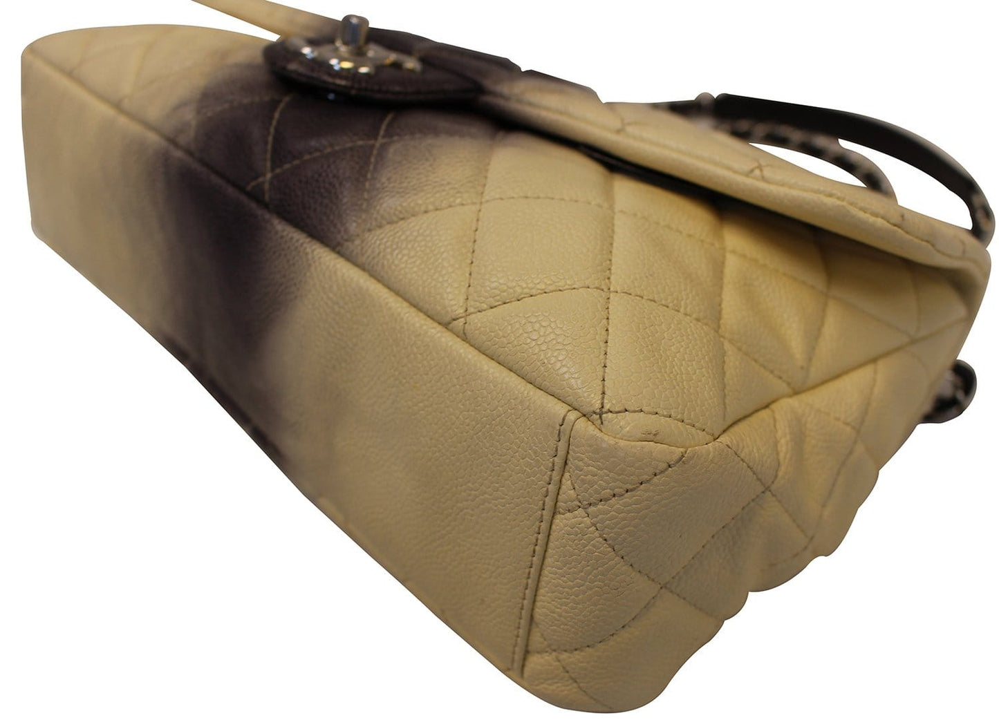 CHANEL Caviar Leather Ombre Jumbo Single Flap Blanc White Shoulder Bag