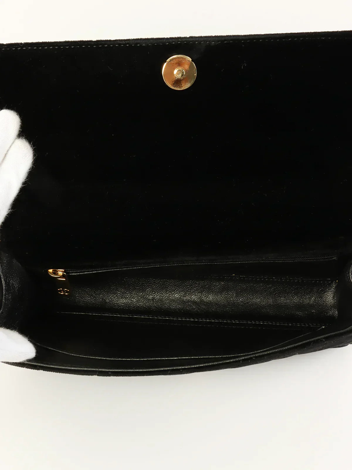 CHANEL Around 2002 Made Velvet Cc Mark Plate Chain Bag Black