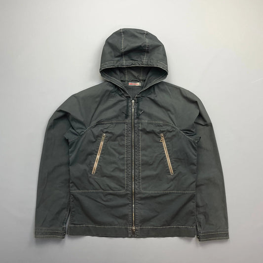 Prada Sport Grey Lightweight Contrast Stitching Hooded Windbreaker Jacket