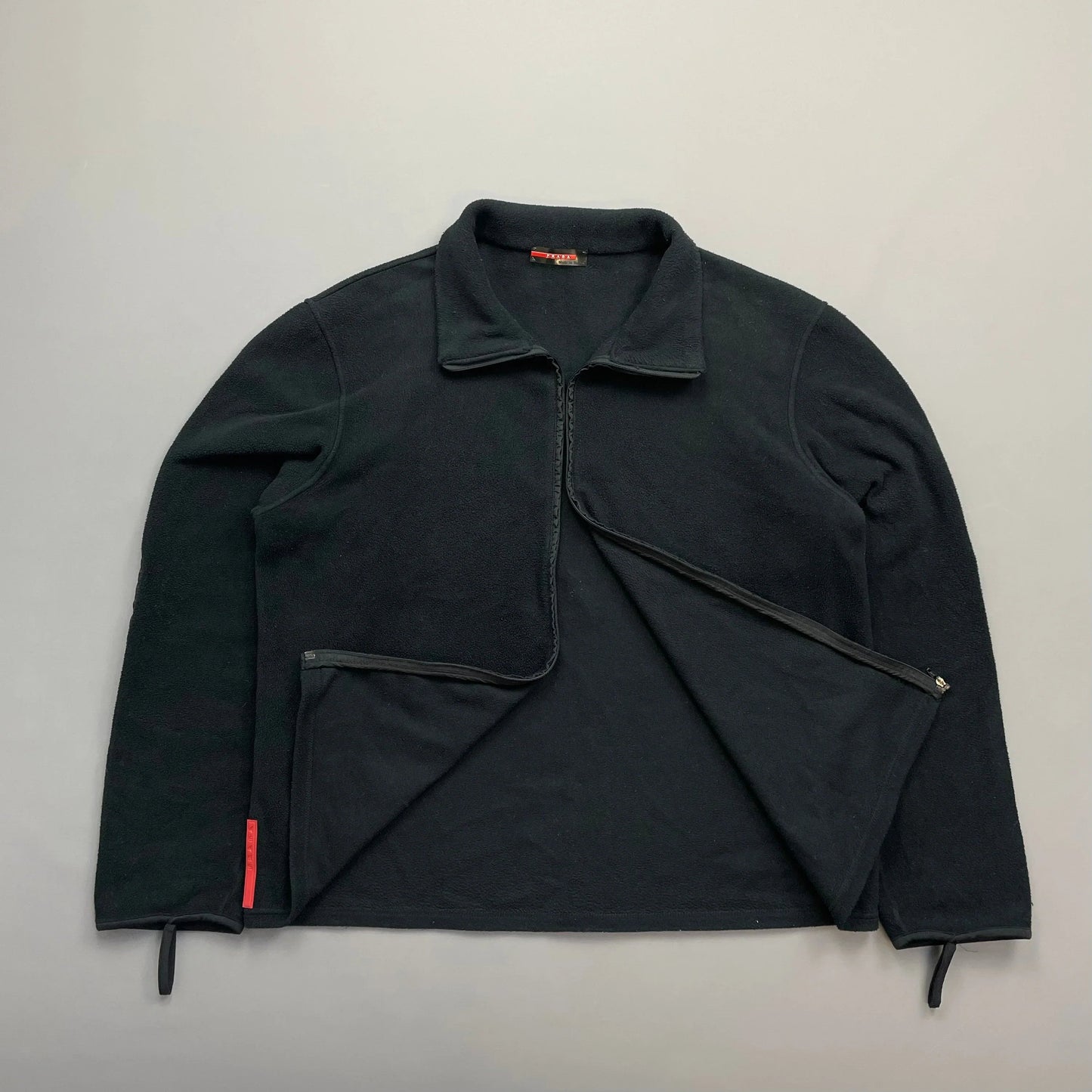 Prada Sport Black Lightweight Nylon Panel Fleece Jacket