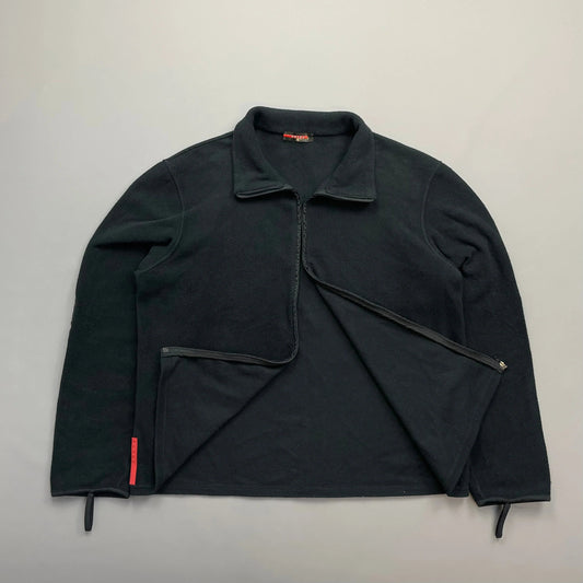 Prada Sport Black Lightweight Nylon Panel Fleece Jacket