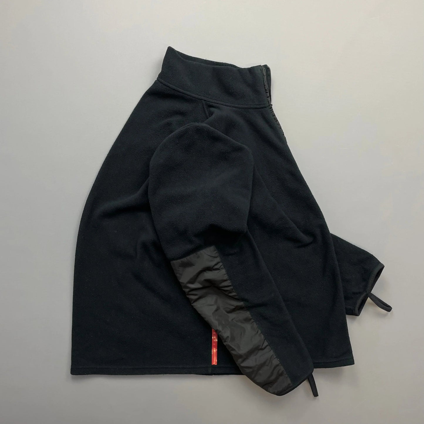 Prada Sport Black Lightweight Nylon Panel Fleece Jacket