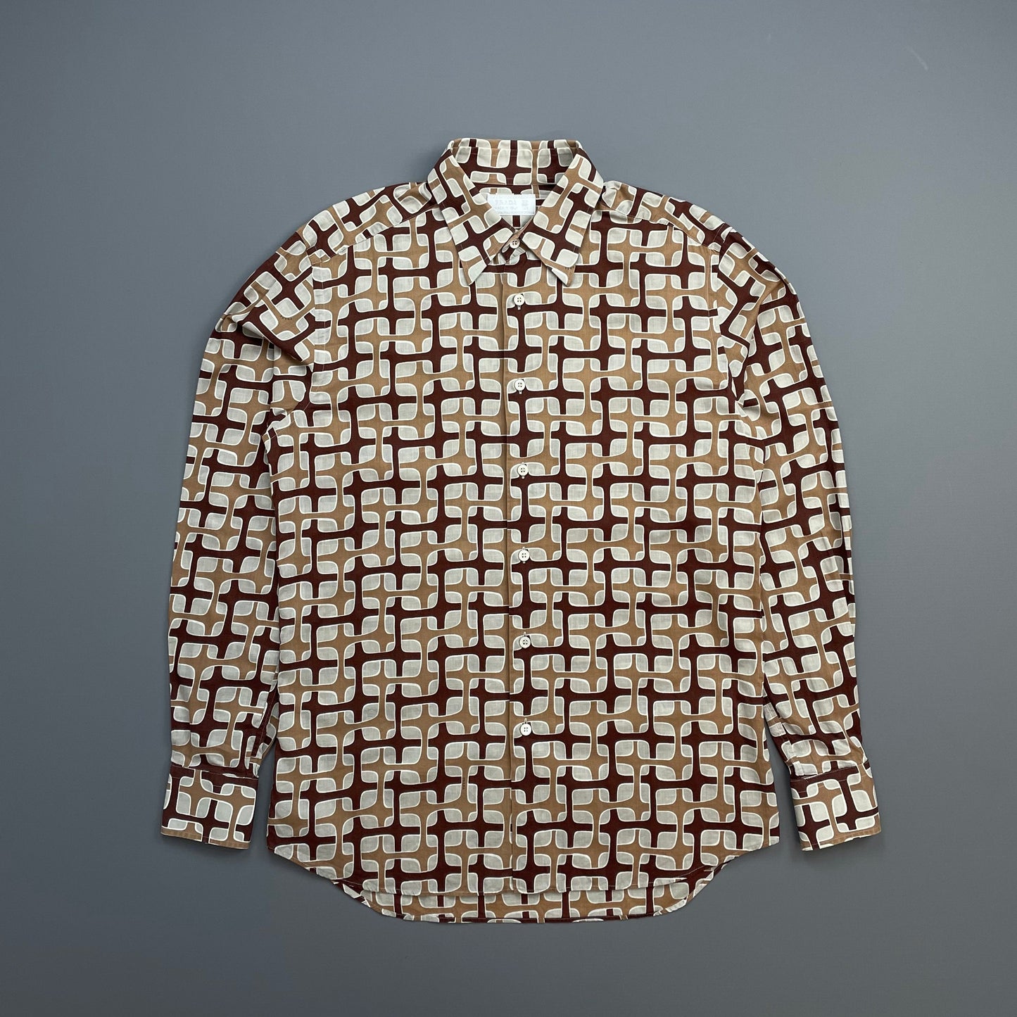 Prada Milano Brown 00s Geometric Interlink All-Over Print Shirt