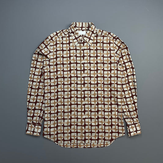 Prada Milano Brown 00s Geometric Interlink All-Over Print Shirt