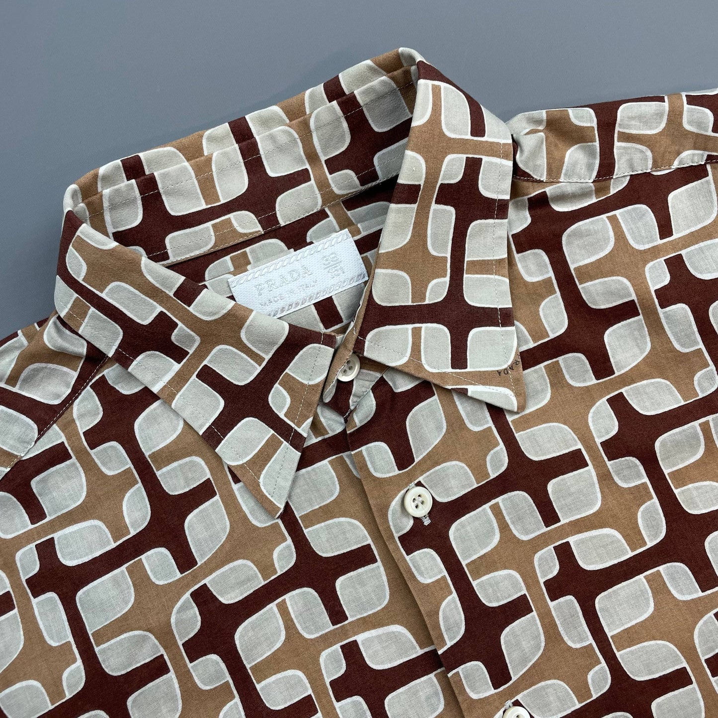Prada Milano Brown 00s Geometric Interlink All-Over Print Shirt