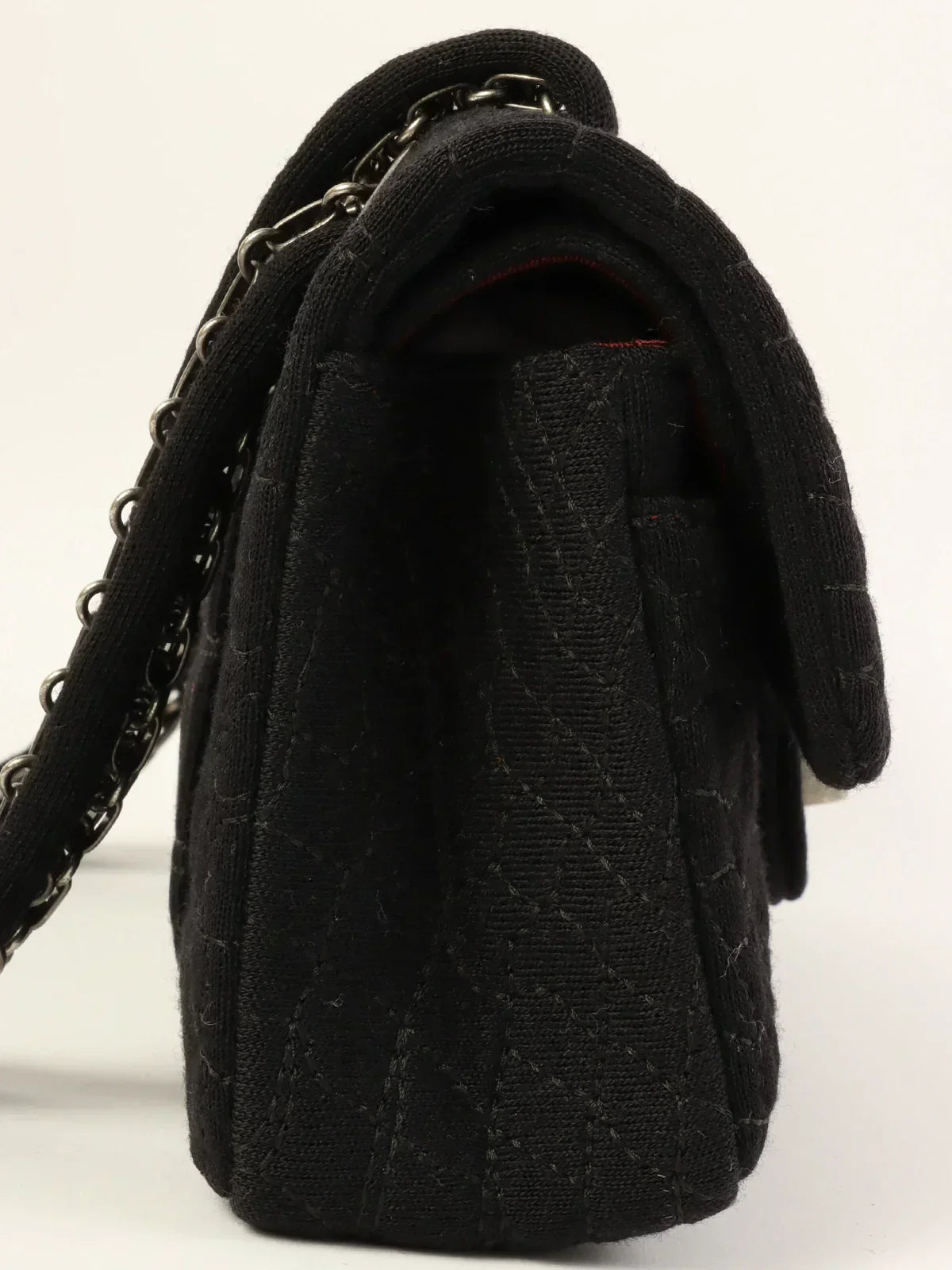 CHANEL Around 2007 Nmade Cotton Crocodile Stitch 2.55 Chain Shoulder Bag Black