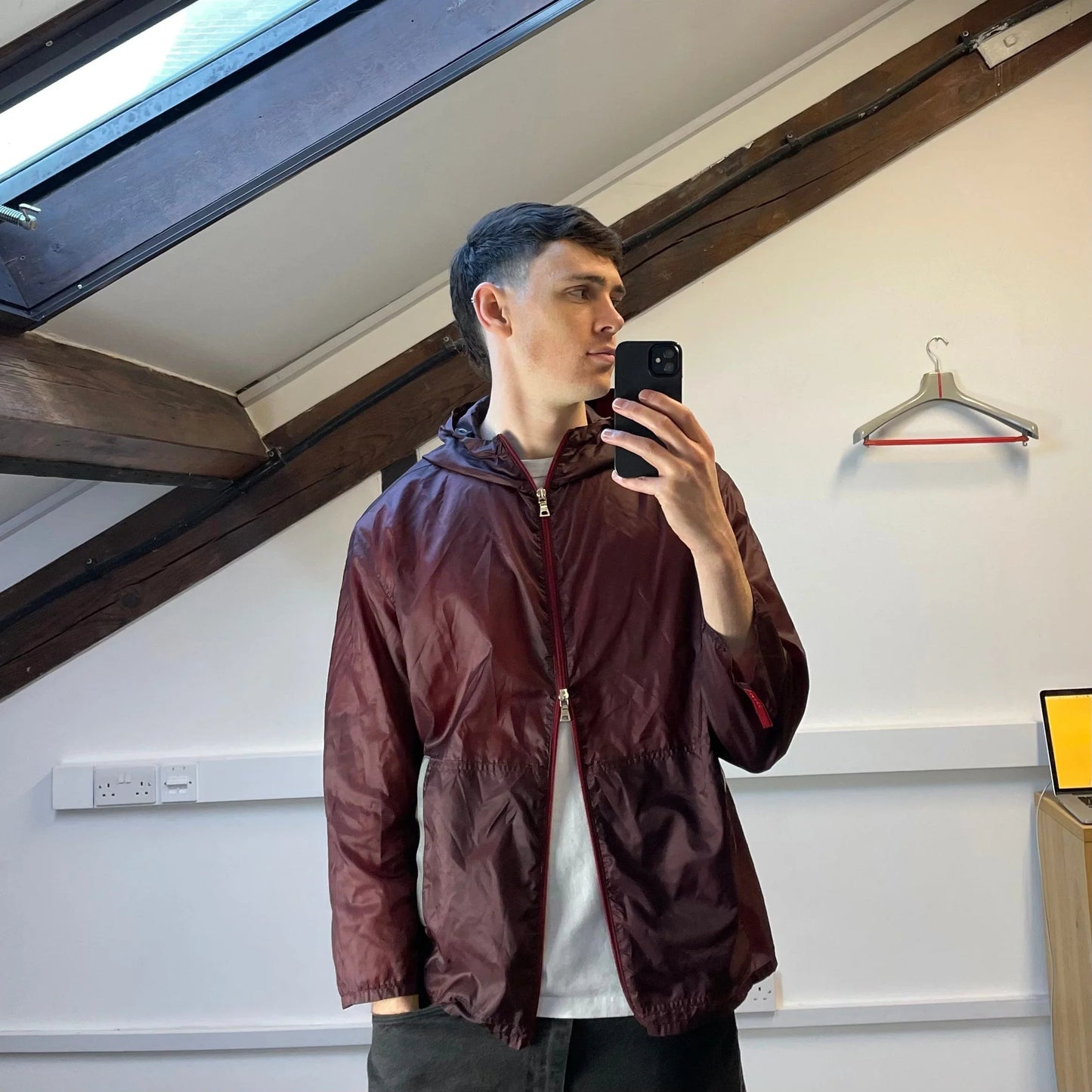 Prada Sport Burgundy SS00 Runway Reflective Nylon Hooded Jacket
