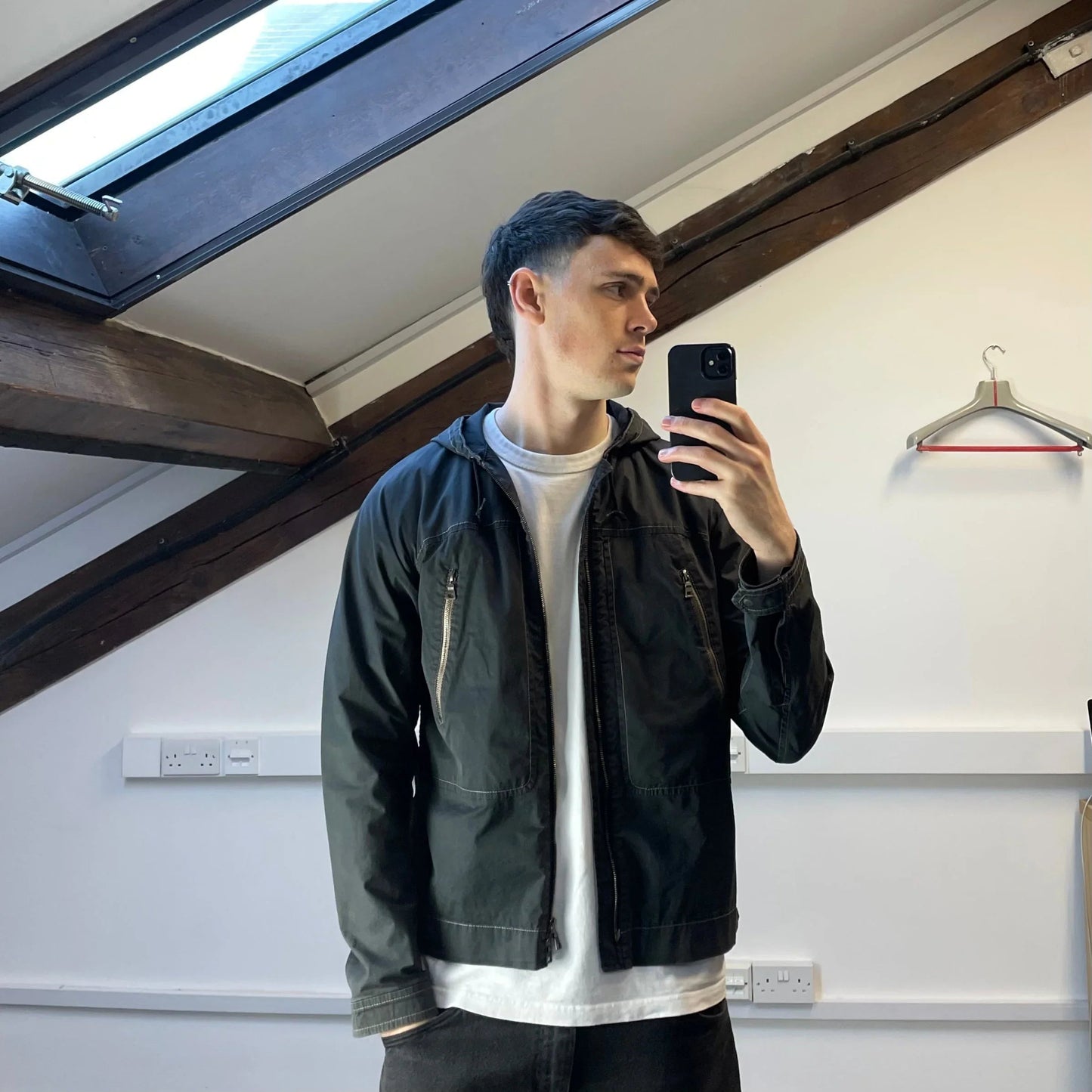 Prada Sport Grey Lightweight Contrast Stitching Hooded Windbreaker Jacket