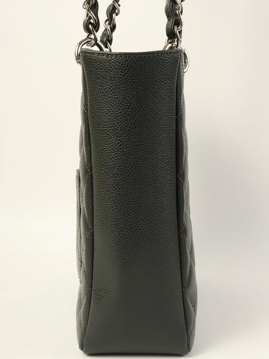 CHANEL Around 2014 Made Caviar Skin Cc Mark Stitch Chain Tote Bag Charcoal Grey
