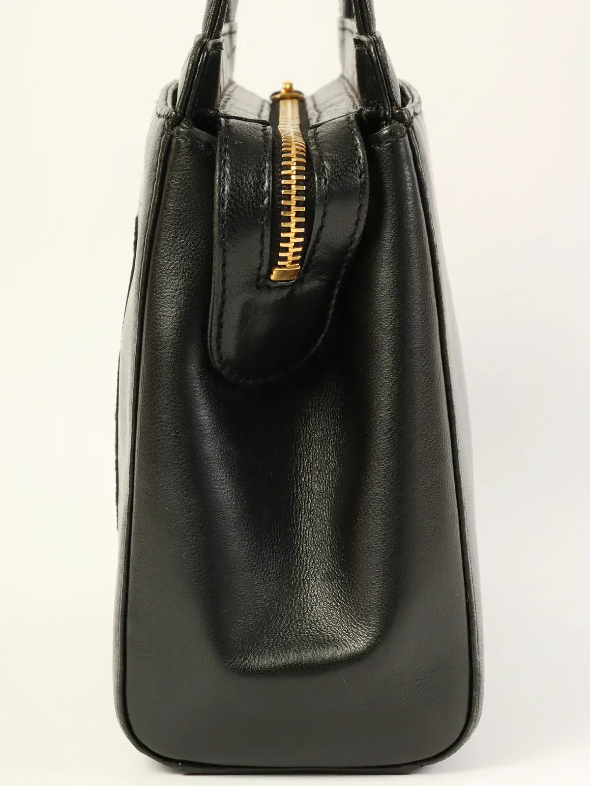 CHANEL Around 1998 Made Camellia Stitch Mini Top Handle Bag Black