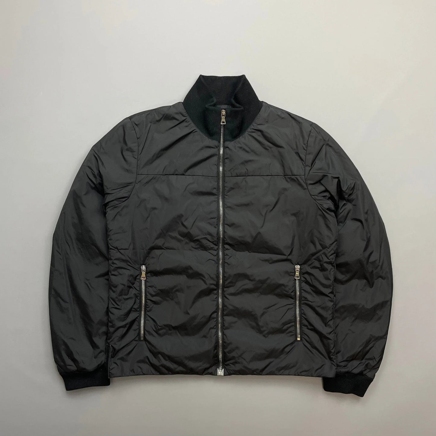Prada Sport Black 2006 Leather Tab Nylon Padded Harrington Jacket