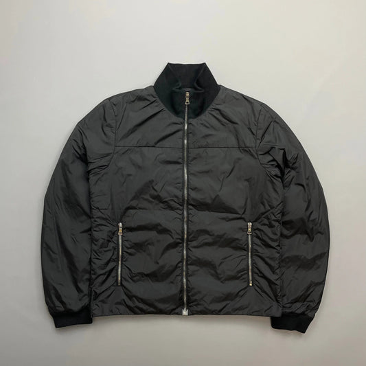 Prada Sport Black 2006 Leather Tab Nylon Padded Harrington Jacket