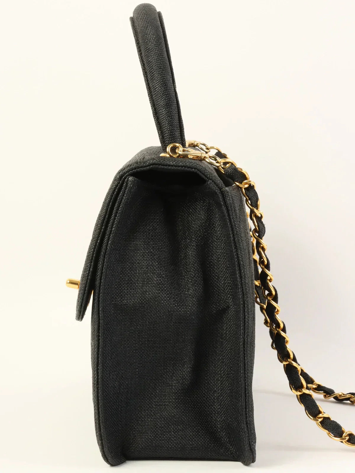CHANEL Around 1992 Made Canvas Turn-Lock 2Way Bag Black