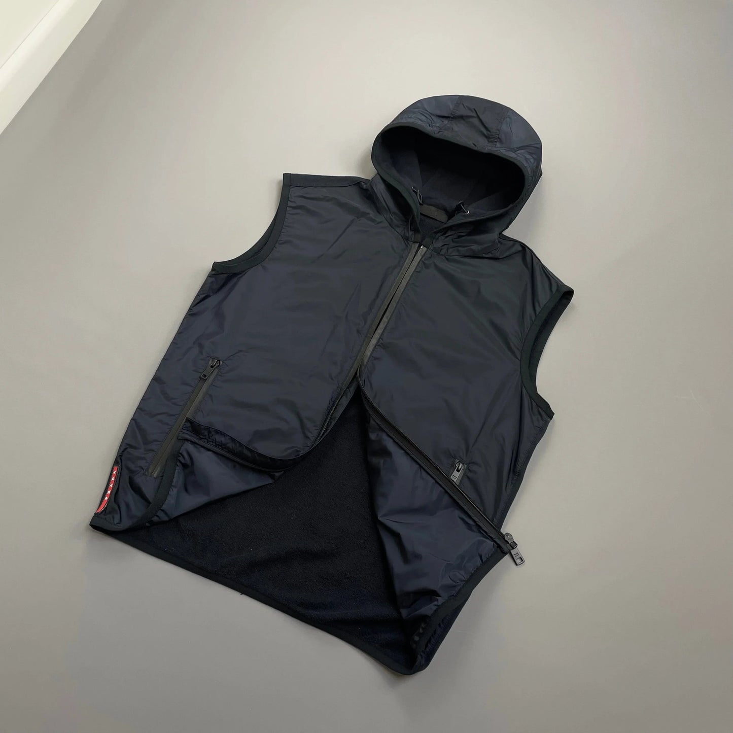 Prada Sport Navy 2018 Nylon Panelled Hooded Gilet Vest