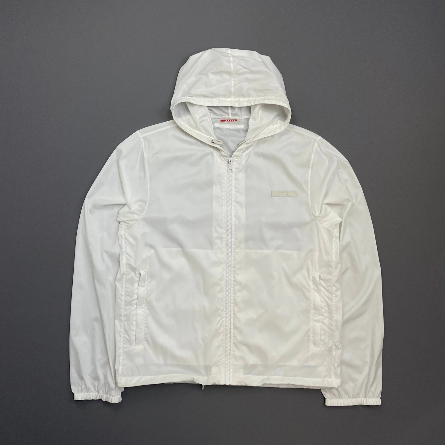 Prada Sport White 2007 Lightweight Nylon Hooded Windbreaker Jacket