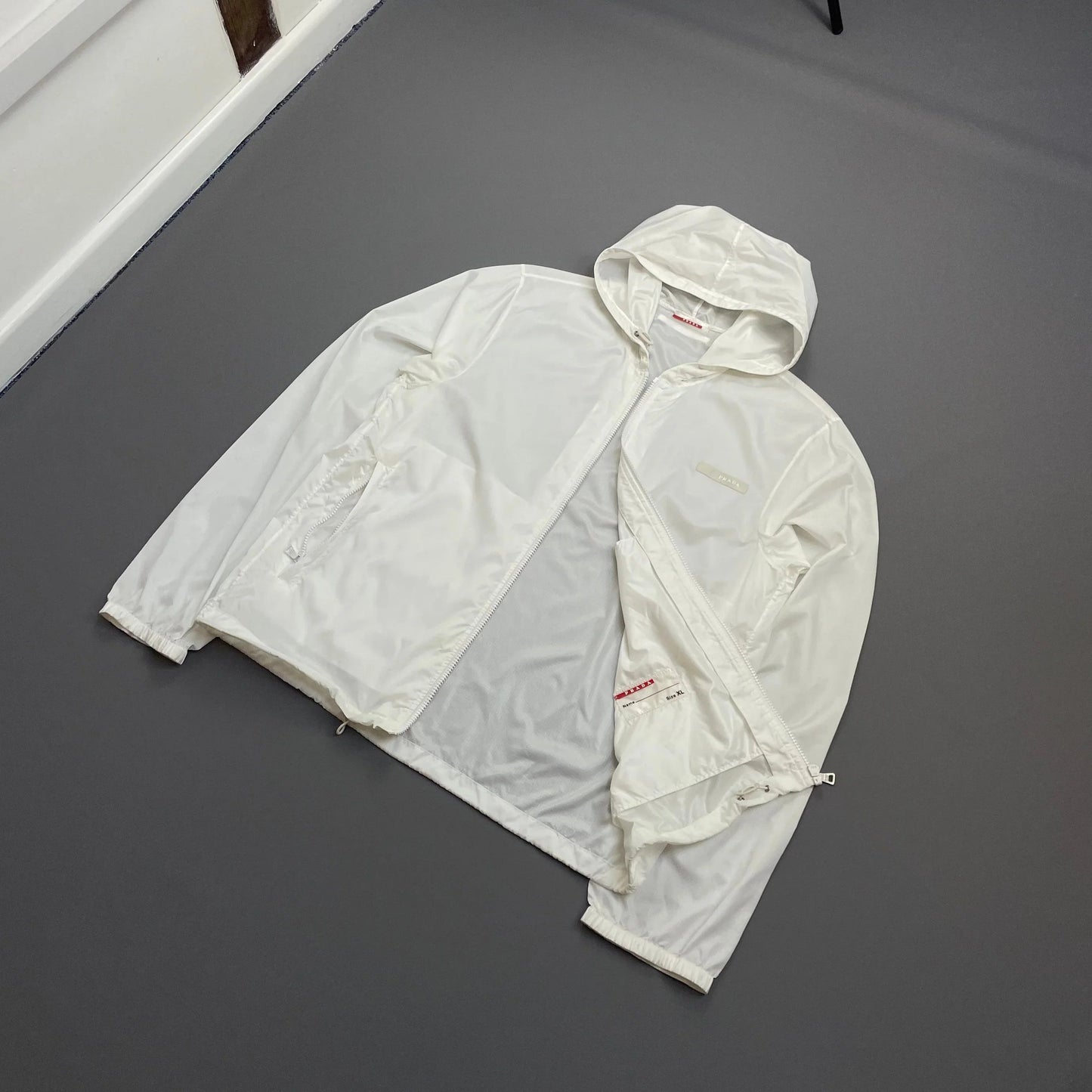 Prada Sport White 2007 Lightweight Nylon Hooded Windbreaker Jacket