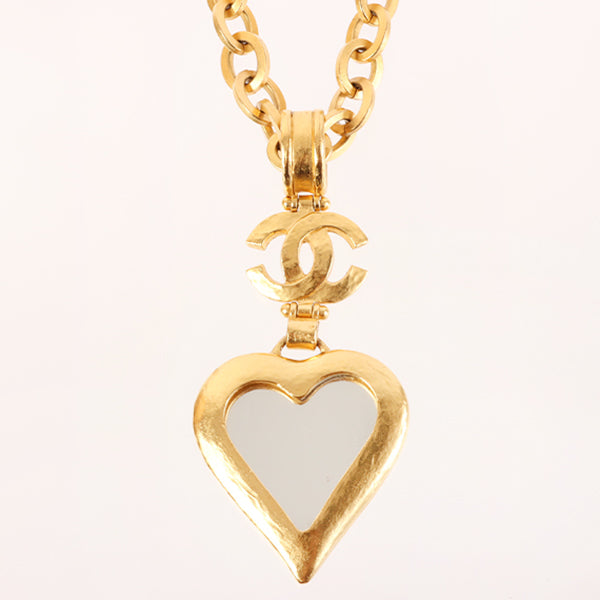 Chanel 1995 Made Heart Mirror Design Cc Mark Necklace