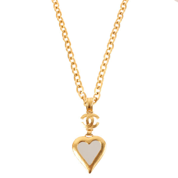 Chanel 1995 Made Heart Mirror Design Cc Mark Necklace