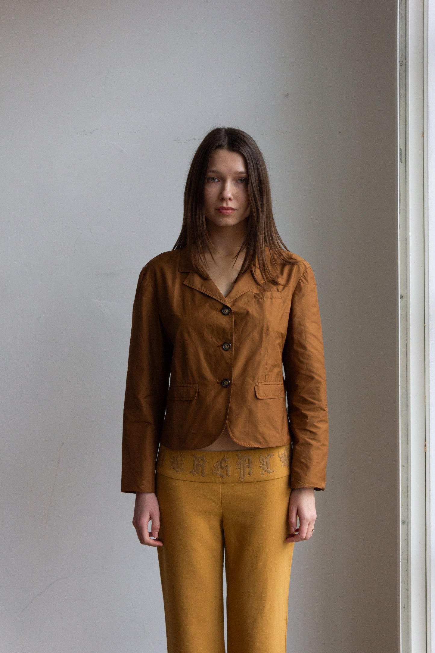 Dark yellow Prada crop blazer