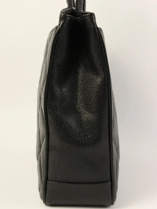 CHANEL Around 1997 Made Caviar Skin Turn-Lock Tote Bag Black